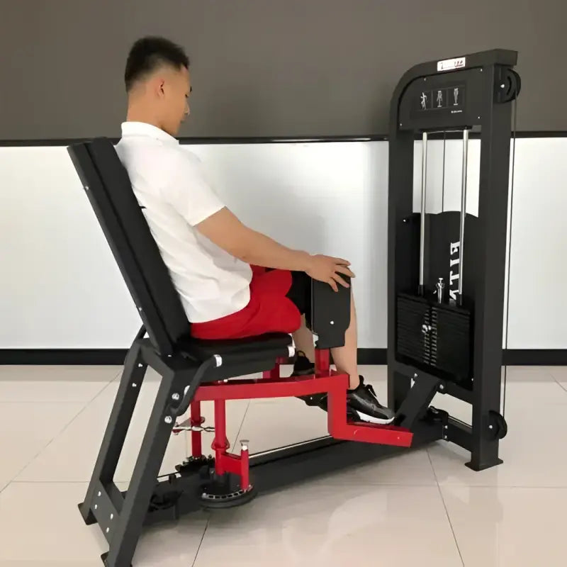 Seated leg extension machine for first responders, firefighters, and police fitness training