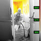 Thermal image of firefighter entering burning room with Seek FirePRO™ 300 high-resolution thermal imaging