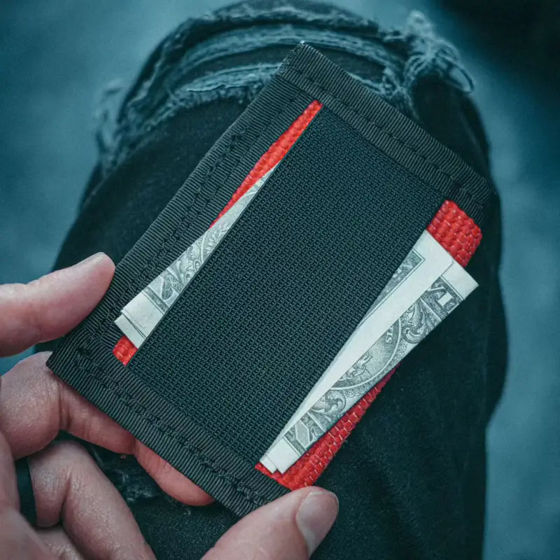 Black minimalist Sergeant Wallet in Coyote Leather with red and white accents