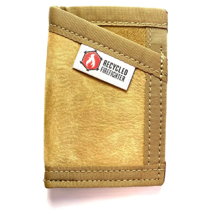 Tan canvas Sergeant Wallet featuring Recycled Firefighter logo in Coyote Leather