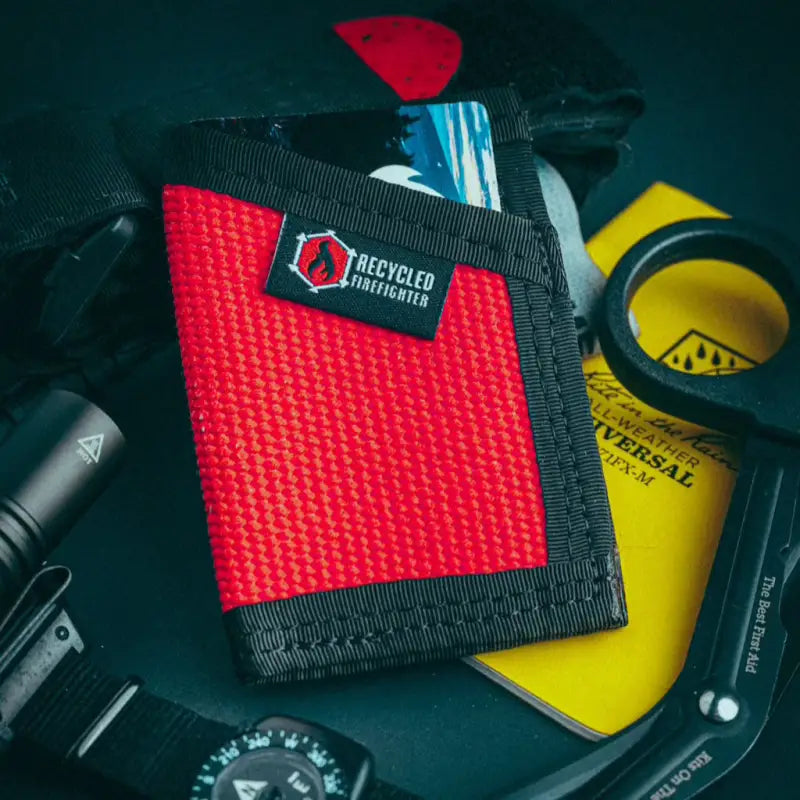 Red and black Sergeant Wallet in Coyote Leather featuring Recycled Firefighter logo