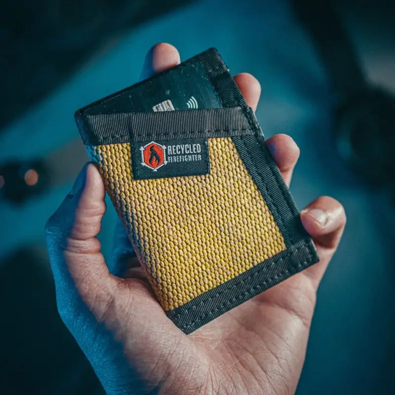 Black and gold minimalist Sergeant Wallet in Coyote Leather with Recycled logo patch