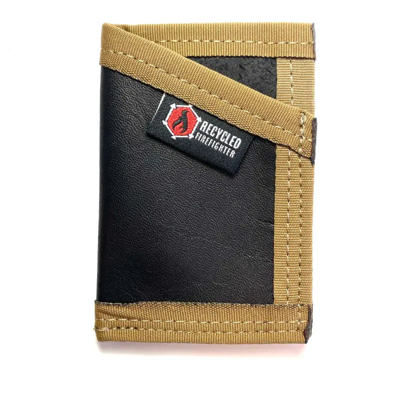 Black and tan minimalist Sergeant Wallet in Coyote Leather with Recycled Firefighter logo