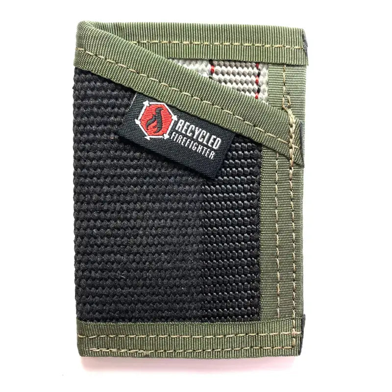 Black and olive green tactical wallet with red logo patch in Coyote Leather