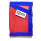 Red Nylon Wallet with Blue Trim and Recycled Firefighter Logo Patch in Coyote Leather