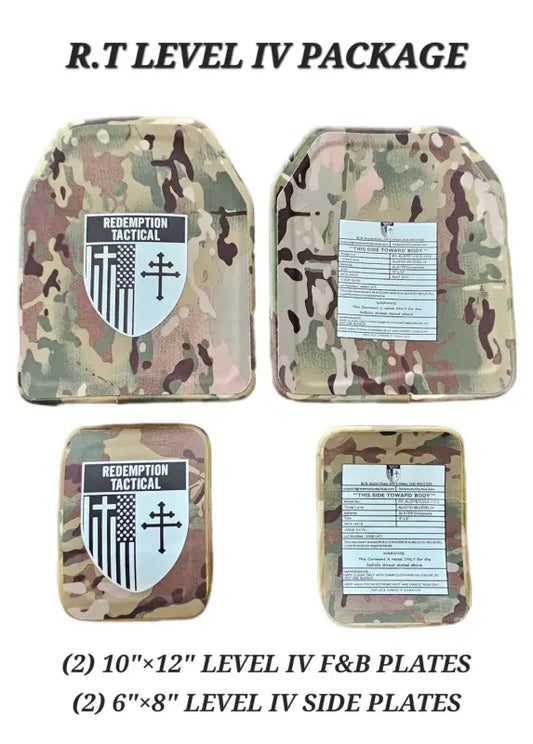 Camouflage Level IV body armor plates from Redemption Tactical in large size for full protection