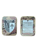 Camouflage body armor with Redemption Tactical Level IV 6x8 side plates featuring shield logo