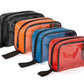 Set of zippered toiletry bags in black, orange, blue, and red for a Kit Water Resistant