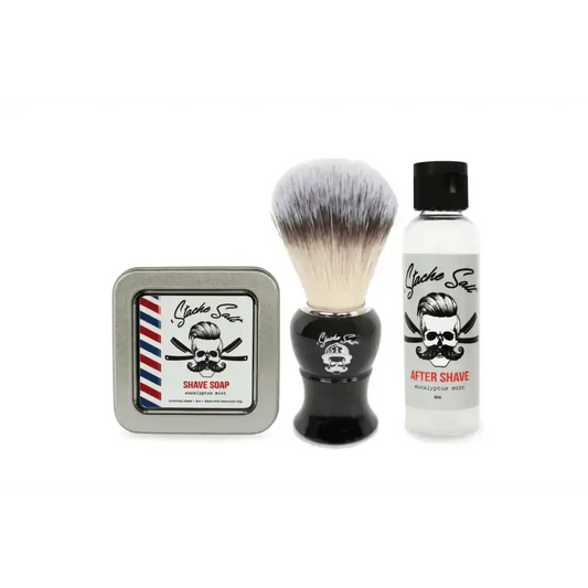 Men’s Shave Pack featuring barber-themed skull designs for first responders and firefighters