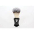 Black-handled shaving brush with white synthetic bristles in Shave Pack for first responders