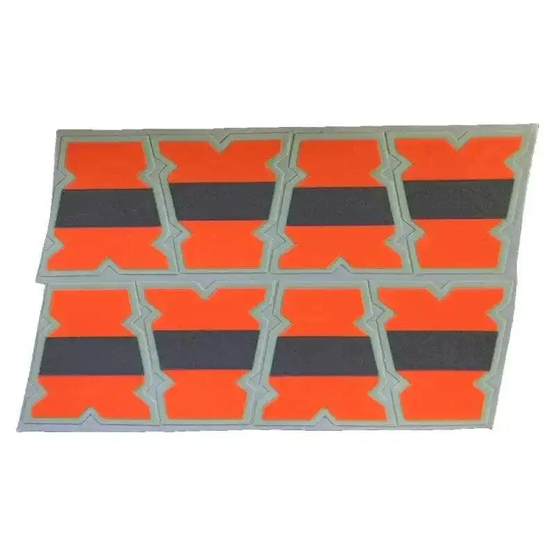 Sheet of safety orange and black striped adhesive labels for Tets – Safety product