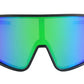 Shield-style Alpha Sunglasses with iridescent green-blue mirrored polarized lenses