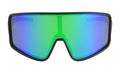 Shield-style Alpha Sunglasses with iridescent green-blue mirrored polarized lenses