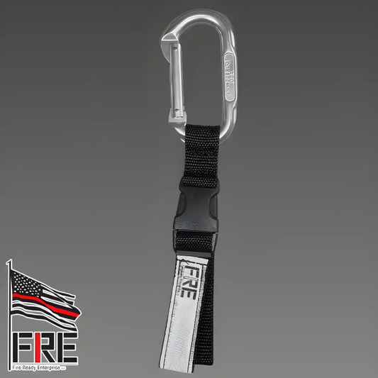 Silver carabiner with black nylon strap for Fre Glove Strap and SMC Black Oval Carabiner