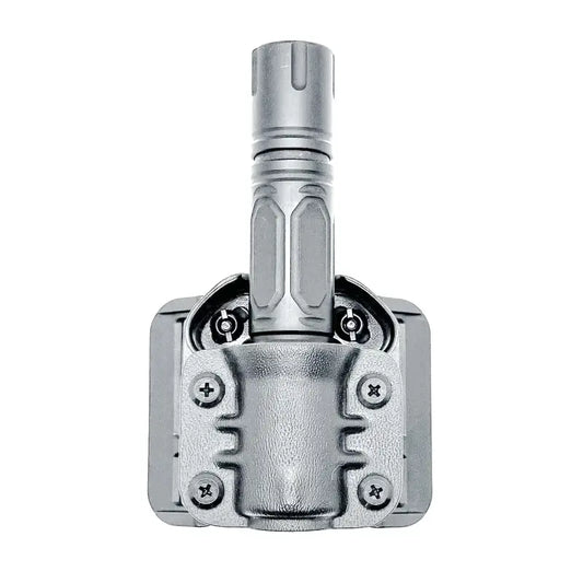 Silver Modlite Flashlight Carrier with Safariland QLS Fork mounted clip