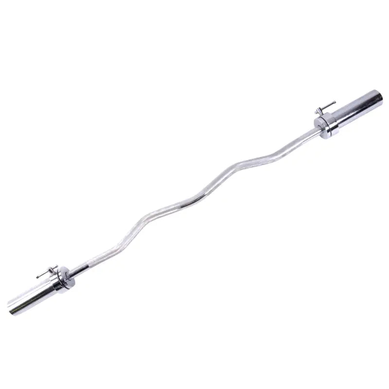Silver Olympic Curl Bar with knurled hand grips and rotating sleeves by SFE
