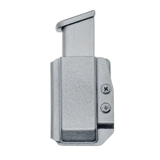 Silver gun magazine holder for Glock 9mm, compatible with Four Brothers Holsters magazine carrier