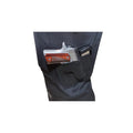 Silver handgun with wooden grip in black pocket of Concealable Armor Shirt Level IIIA