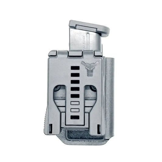 Silver magazine holster from Four Brothers Holsters with adjustable retention for Shield Arms S15