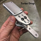 Silver metal drop mechanism for Glock 43X with light mounted in first responder holster