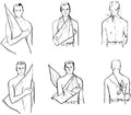 Simple line drawings demonstrating LINE2Design Medical Triangular Bandages Emergency use