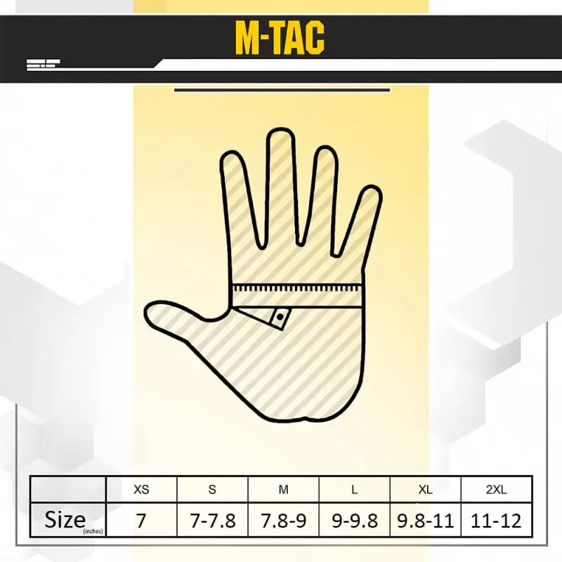 Simple line drawing of an open hand with measurements for M-Tac Gloves Scout Tactical Mk.2