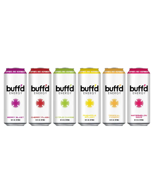 Buff’d Energy Variety Pack of Six Cans in Different Flavors and Colors