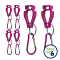 Six pink glove clip safety holders with carabiners for secure storage and access