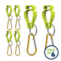 Six yellow carabiner clips for Glove Clip Safety Holder and clip safety holder use