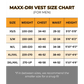 Size chart for Maxx-Dri Vest 4.0 showing measurements for adjustable fit body armor