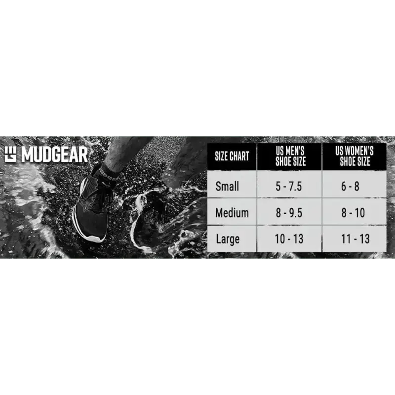 Size chart for MudGear Quarter Crew Merino Wool Sock shoe size conversions