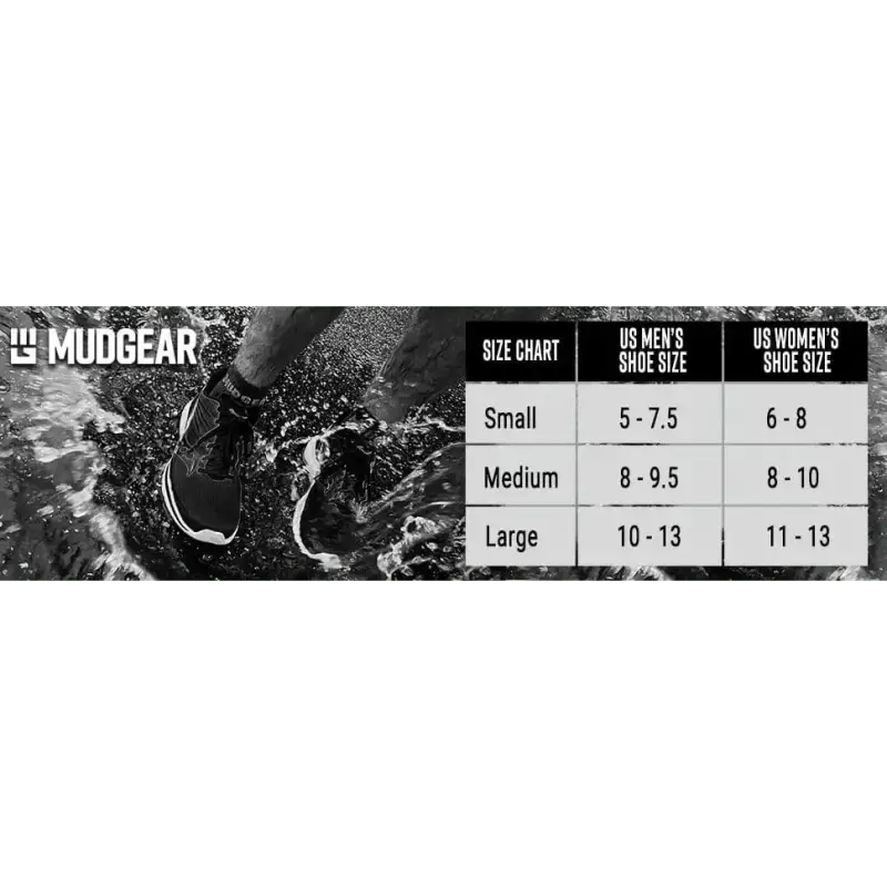 Size chart for MudGear Quarter Crew Socks shoe size conversions for optimal fit