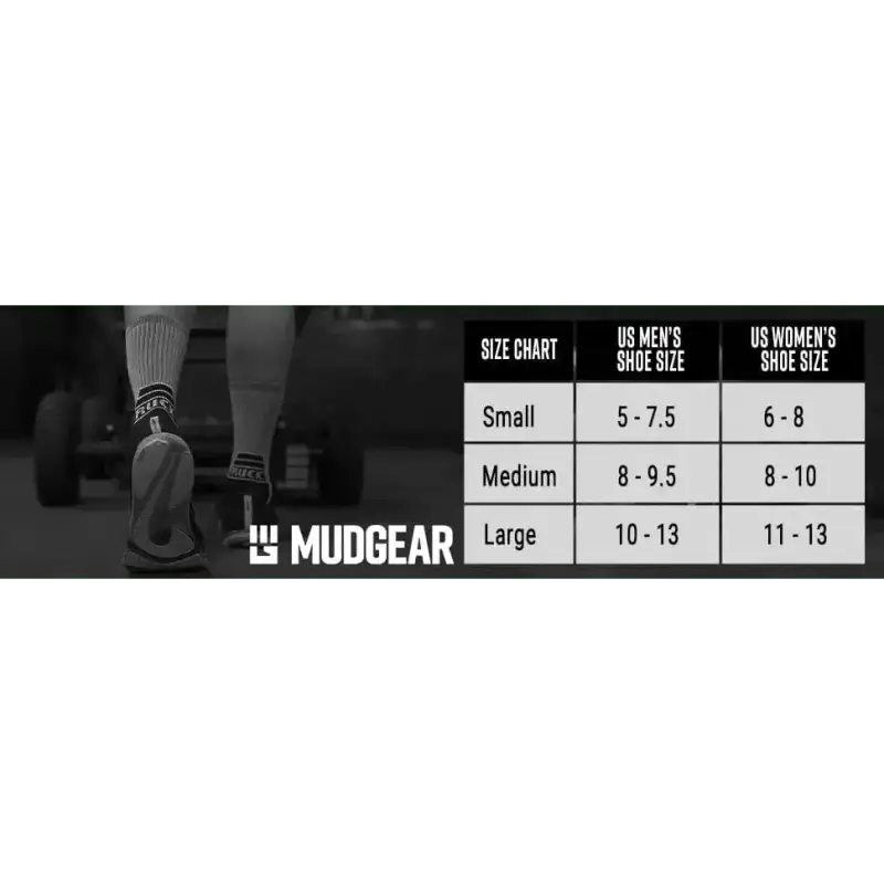 Size chart for MudGear Ruck Sock conversions for die-hard ruckers with natural odor control