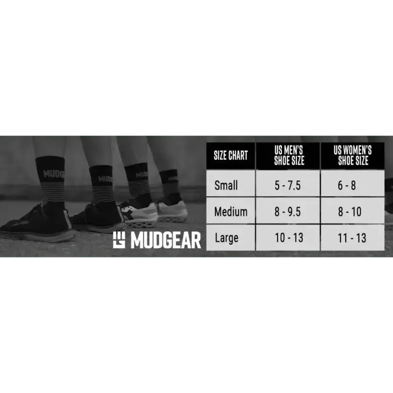 Size chart for MudGear Hybrid Training Sock size conversions and fitting guide