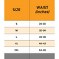 Size chart for waist measurements in inches for Maxx-Dri RFX Boxer Briefs sizing S-XXL