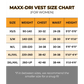 Size chart for Maxx-Dri Vest 4.0 showing adjustable fit measurements for body armor