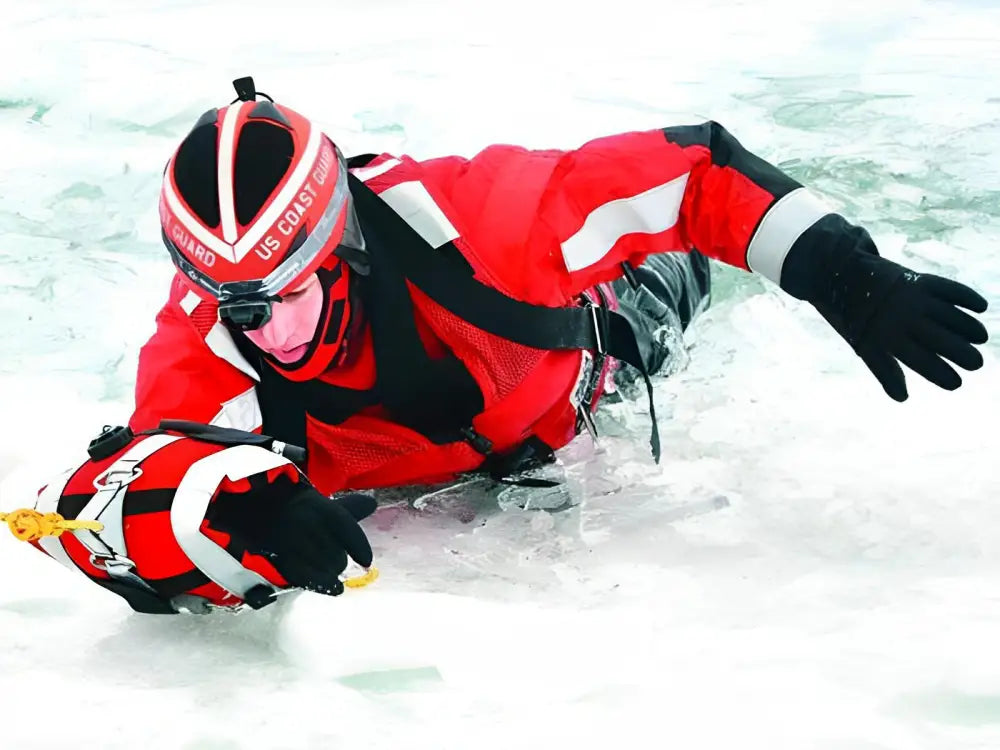 Skater in red gear showcasing ARM-LOC Rescue System for effective water rescues