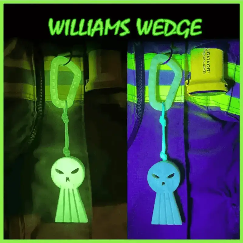 Glowing skull-shaped Williams Wedge keychain for first responders and firefighters