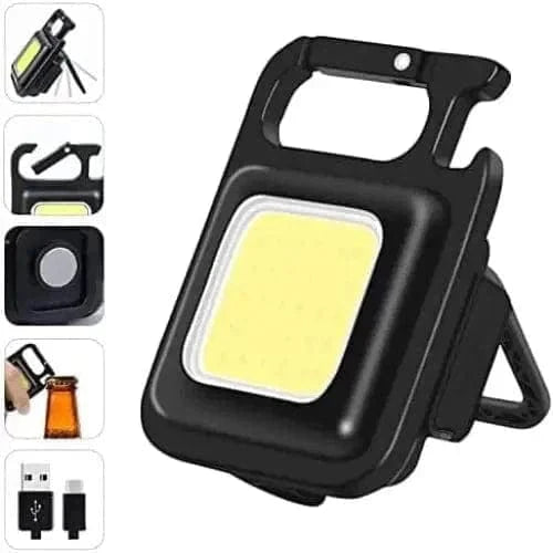 Portable LED work light with black frame and foldable stand for SOL- LED Rechargeable Keychain Light