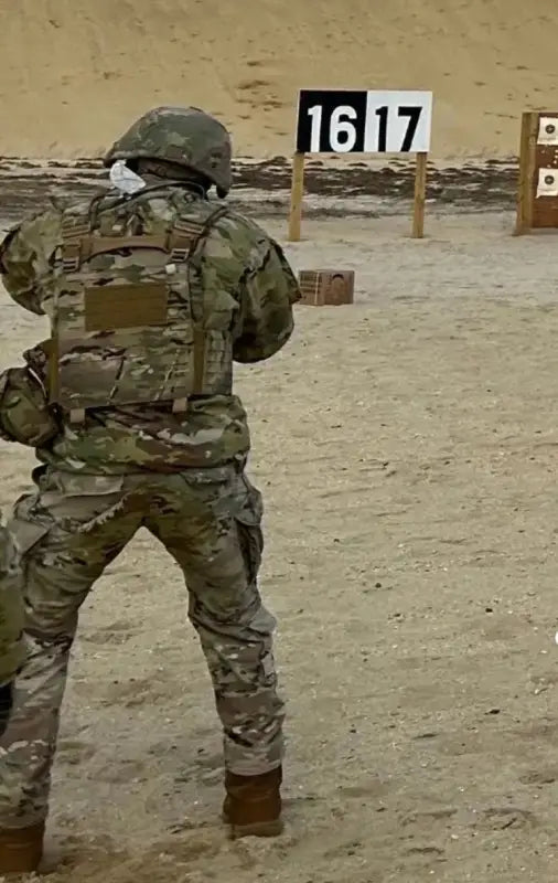 Soldier in camouflage with body armor and medical kit from Crusader 2.0 tactical gear