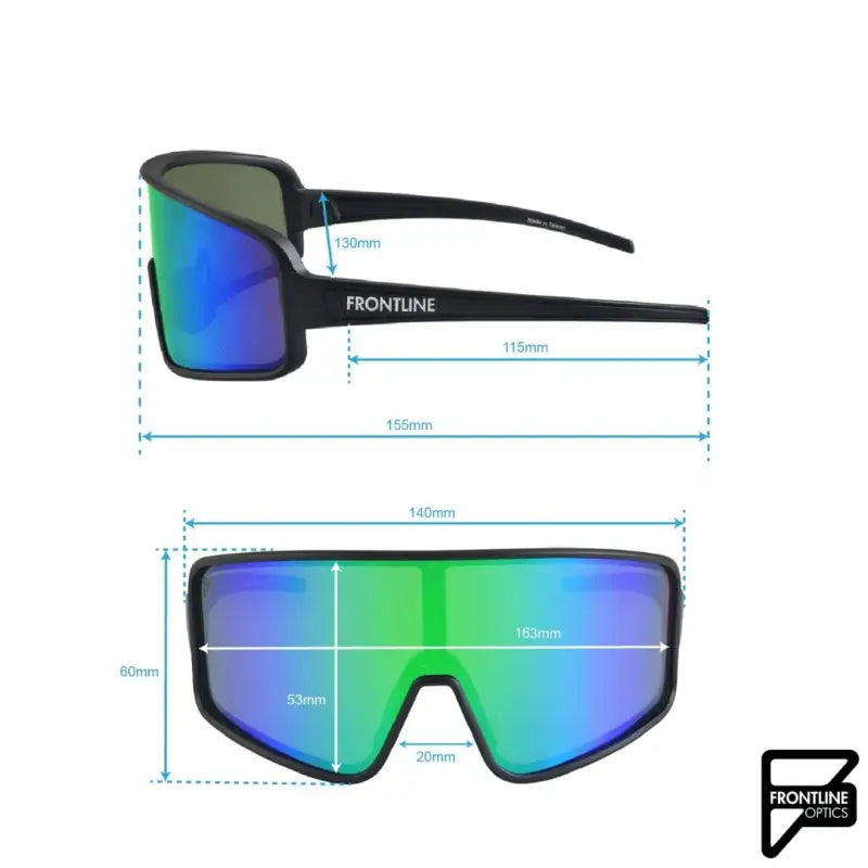 Sports sunglasses with mirrored rainbow shield lens and black frame - Alpha Sunglasses