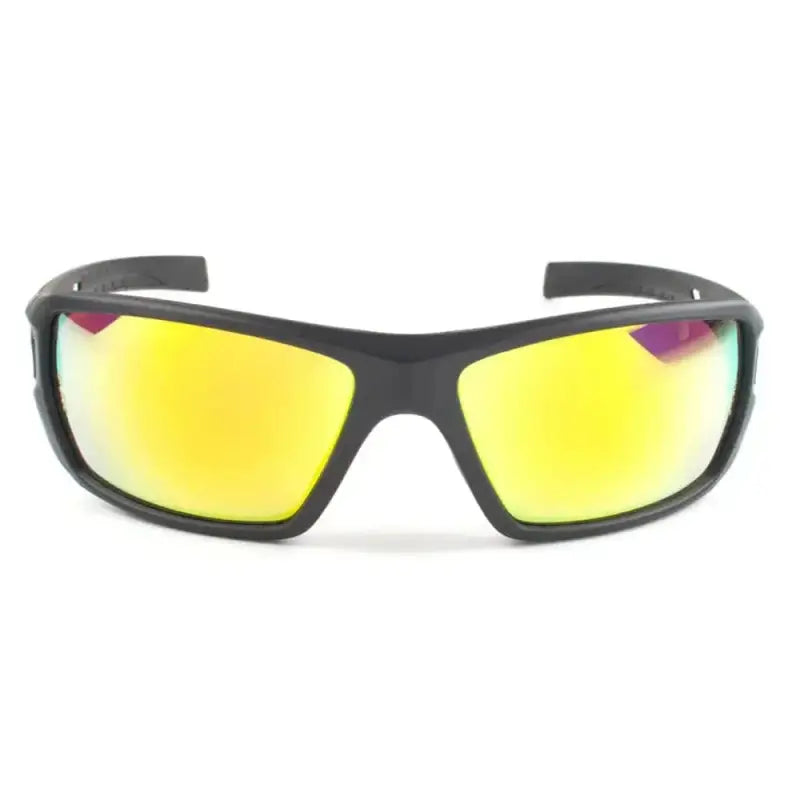 Sports sunglasses with yellow-tinted mirrored lenses and black frame, METEL M30 Safety