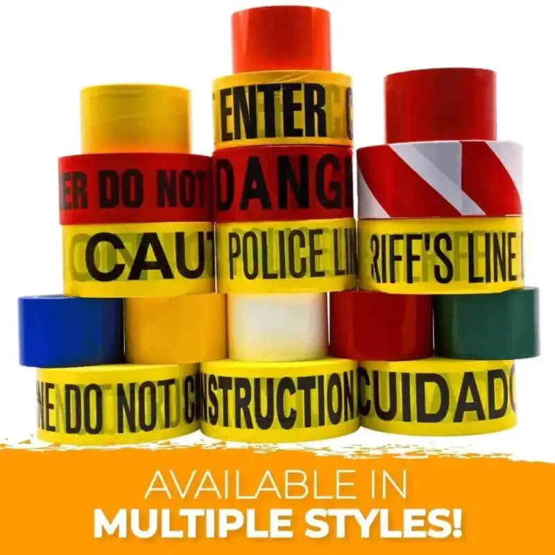 Colorful Barricade Flagging Tape rolls warning of Buried Sewer Line in Hazardous Areas