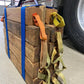 Stack of wooden blocks secured with blue cribbing strap Long-FFCS12 and yellow harnesses