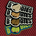 Stacked stickers with cartoon breasts on Fun Size Boobs Easily Distracted 4 inch PVC patch