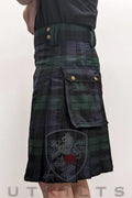 Scottish Black Watch Tartan Utility Kilt with dragon emblem on side pocket