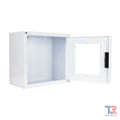 White metal Standard Bleeding Control Cabinet with open door and viewing window