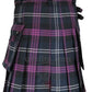 Traditional Scottish Tartan Utility Kilt in Black and Purple Plaid with Buckle Straps