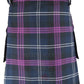 Traditional Scottish Tartan Utility Kilt with purple and white stripes on navy background