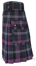 Black Tartan Utility Kilt with Pink and White Plaid Pattern from Scotland Tartan Utility